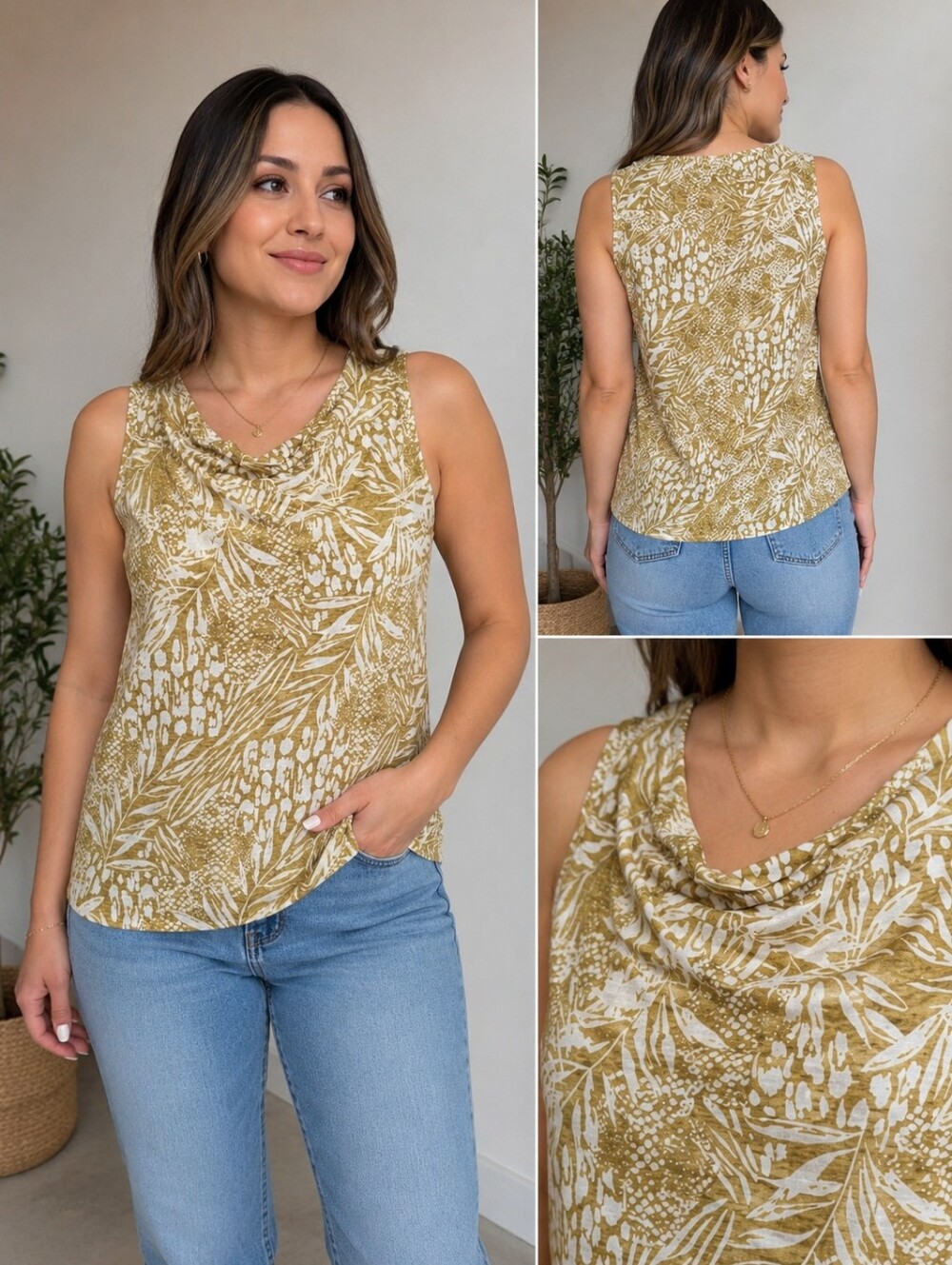 Christian Siriano New York Women’s M 100% Linen Cowl Neck Sleeveless Floral Prin